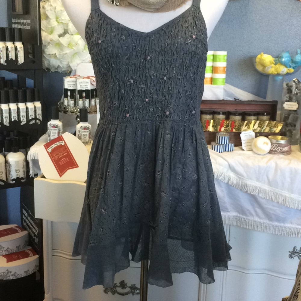 Free People Ink Blue Floral Dressy Tank